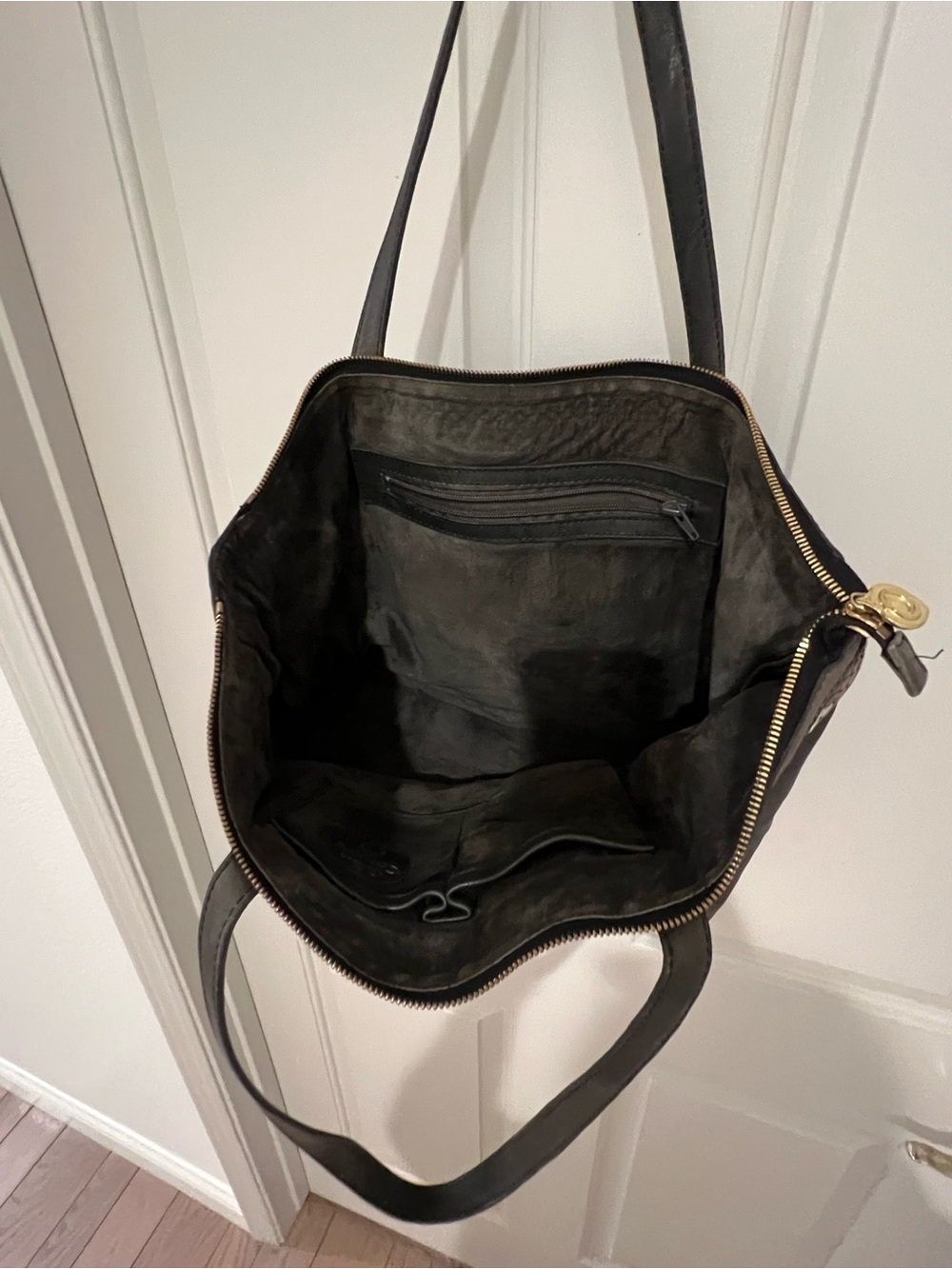 Dark Grey Leather Tote with Gold Stud Detailing - Picture 4 of 5